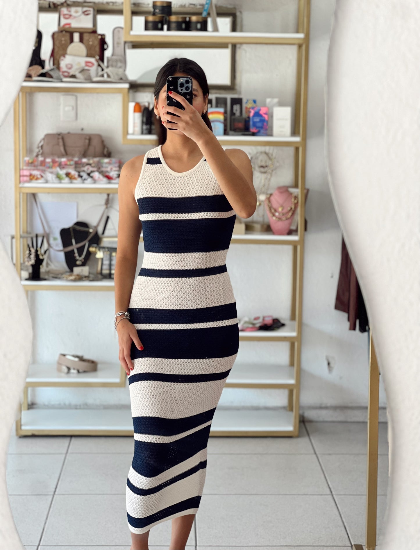 Vestido blue rayado tipo crochet