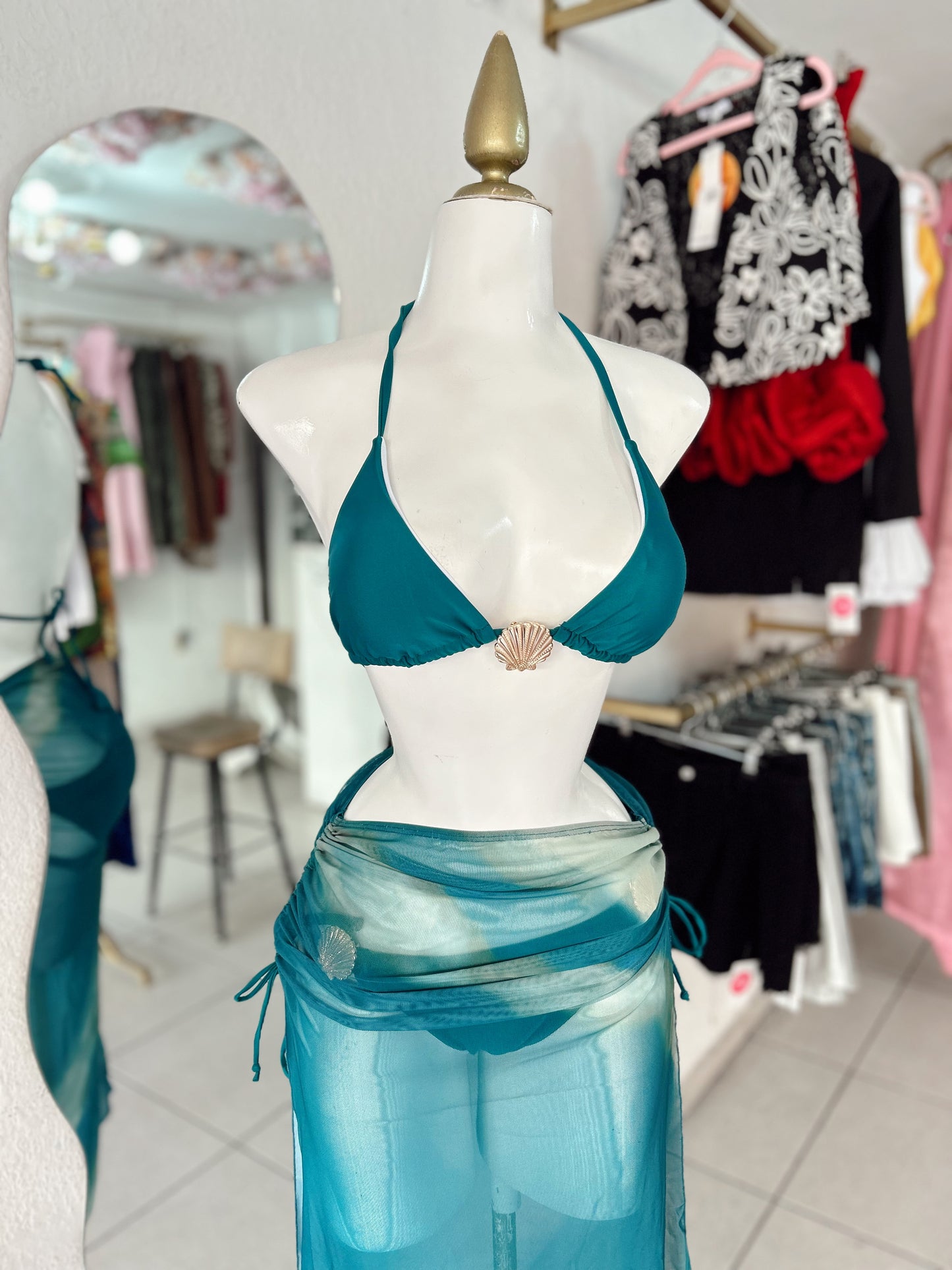 Traje de baño verde acqua mesh 3 pz