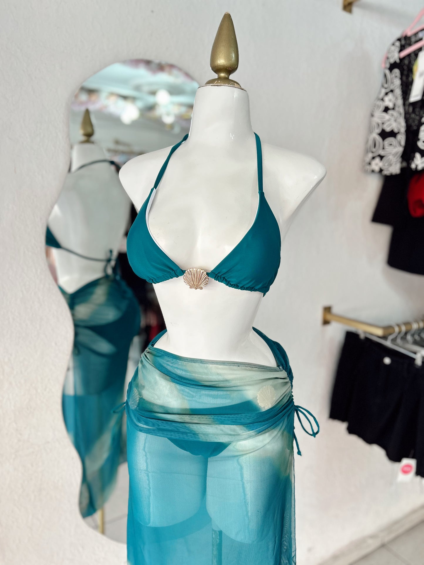 Traje de baño verde acqua mesh 3 pz