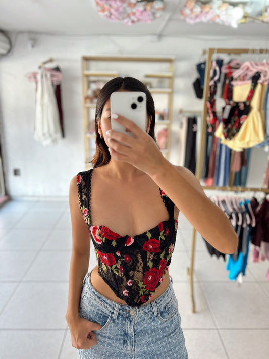 Corset negro roses