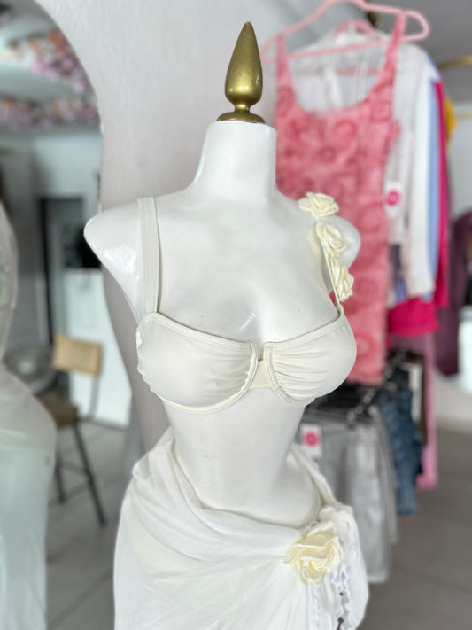 Traje de baño blanco flores 3 pz