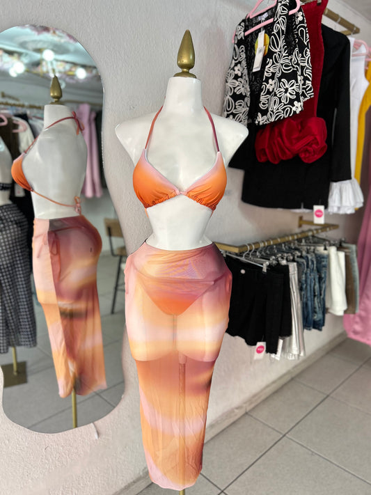 Traje de baño naranja tie dye 2 piezas
