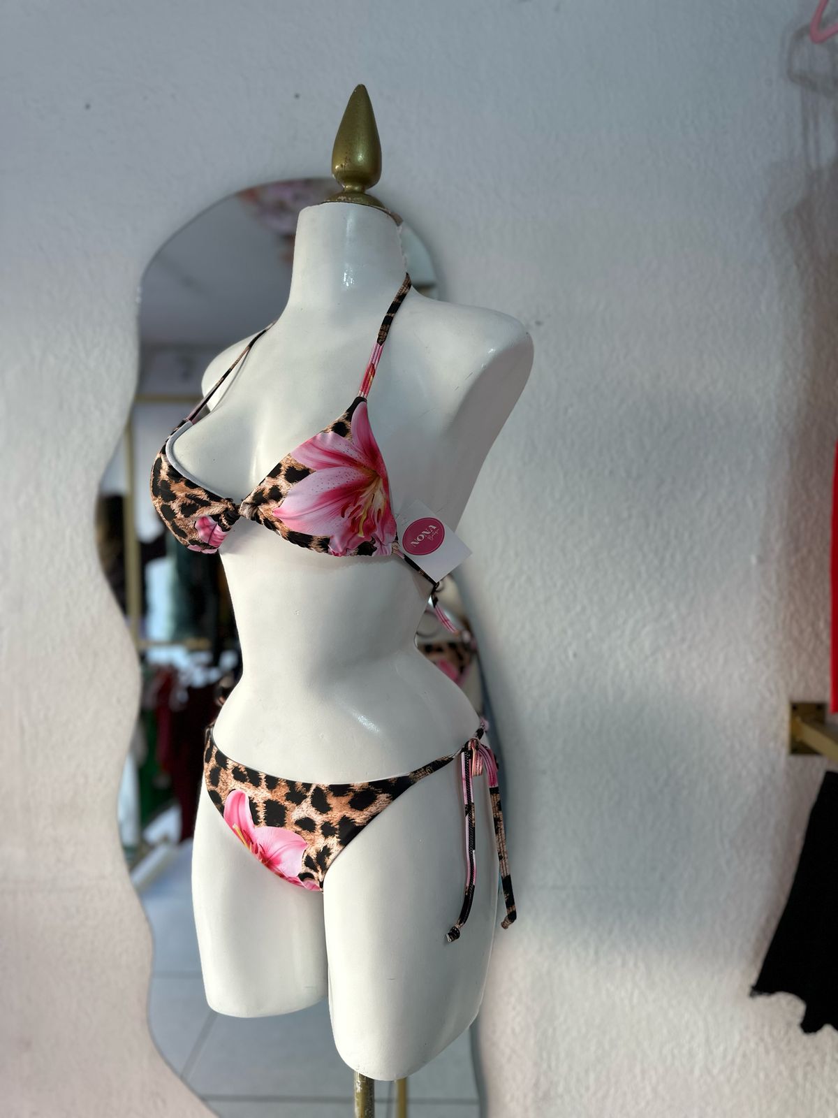 BIKINI LEOPARDO CON FLOR ROSA 2 PZ