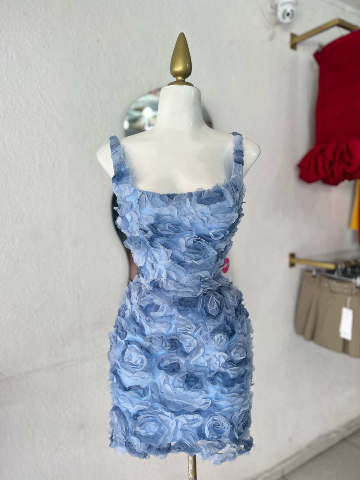 VESTIDO AZUL FLORES 3D