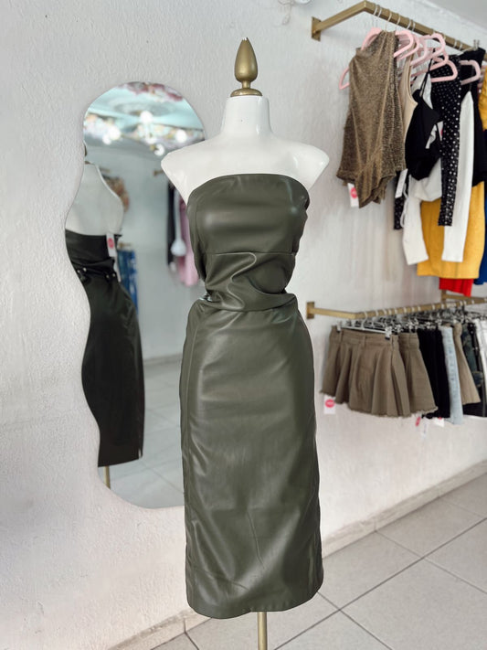 VESTIDO VERDE MILITAR VINIPIEL