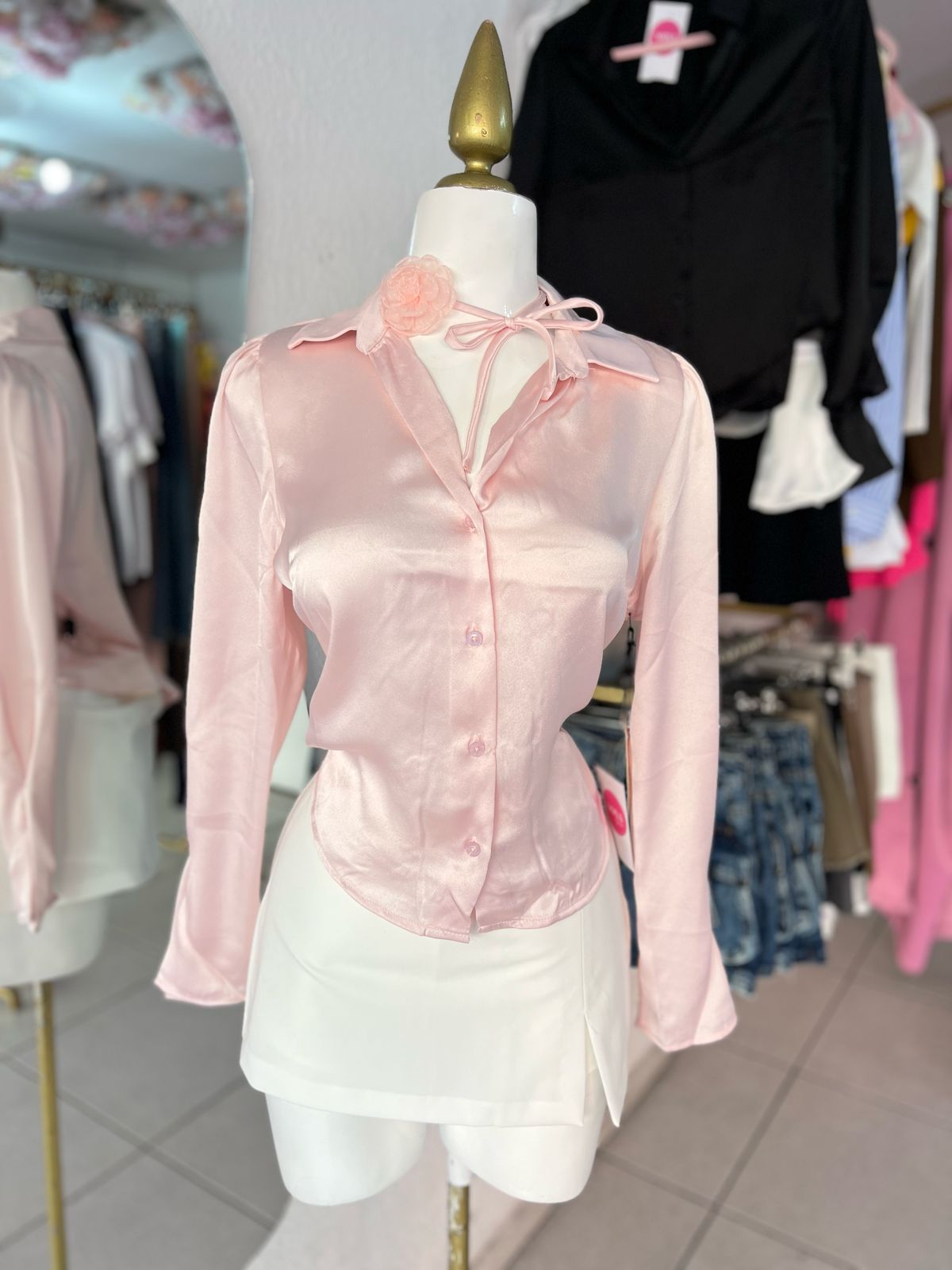 CAMISA ROSA PALO SATIN
