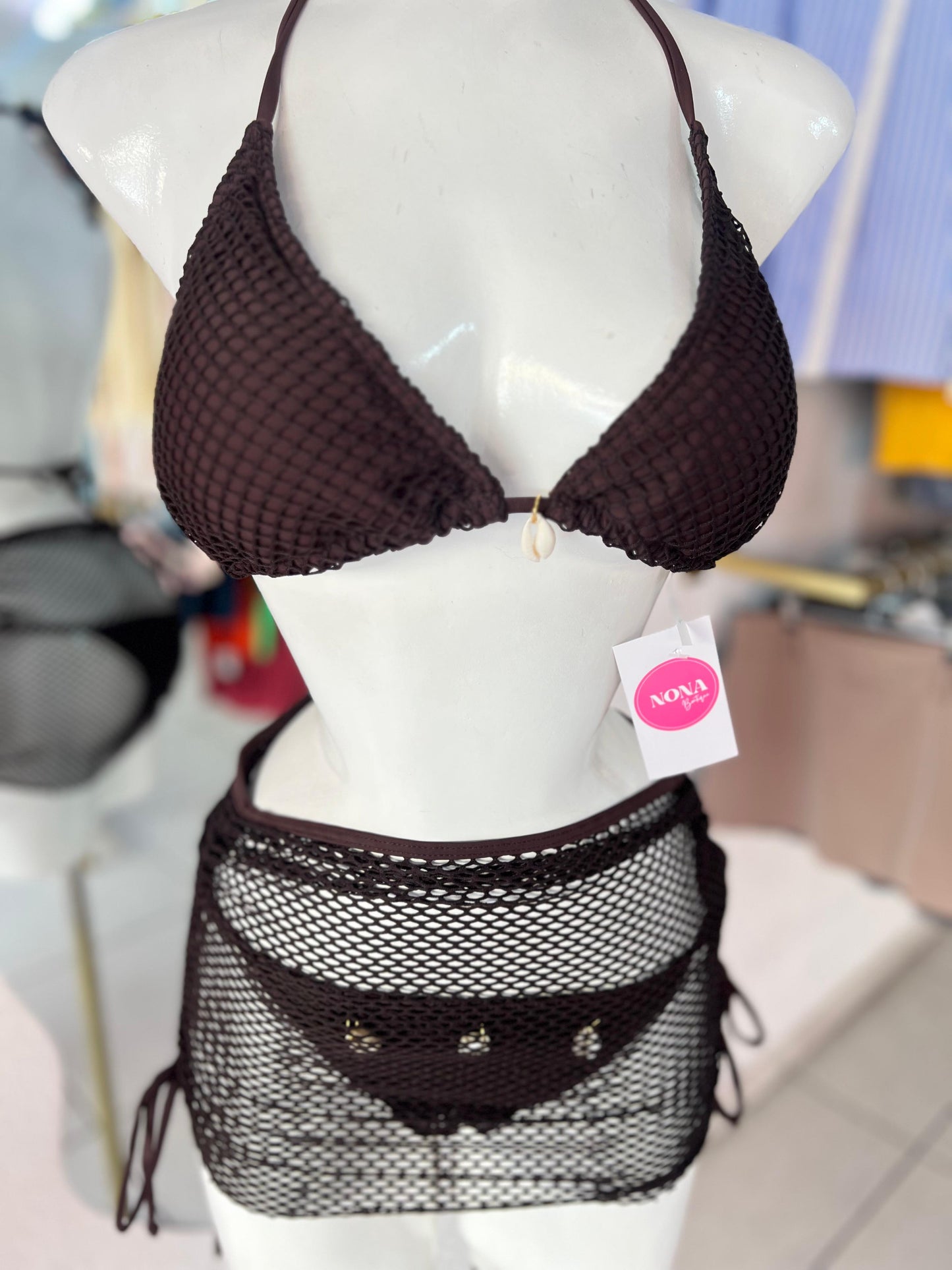 TRAJE DE BAÑO CAFE CHOC CONCHITAS 3 PZ